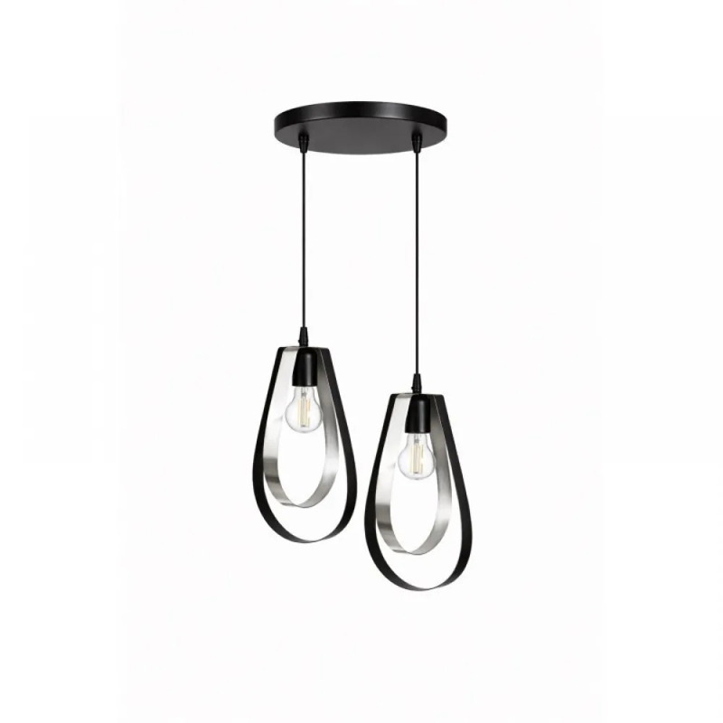 NG Lighting Κρεμαστό Φωτιστικό Οροφής Σταγόνα Χειροποίητο Μεταλλικό Μαύρο/Ασημί Δίφωτο Ε27 30x80cm 2035085